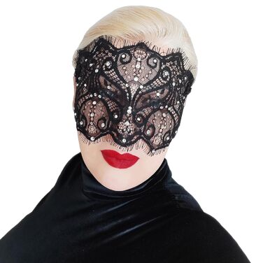 Чорна мереживна маска для жінок з кришталевими стразами - елегантна венеціанська маска для маскараду, готичної вечірки, косплею, карнавалу та особливих подій - ручної роботи, чорна маска для жінок (з прозорими стразами)