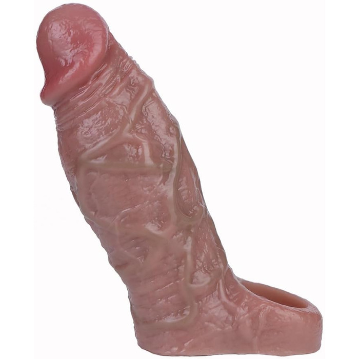 Реалістичний презерватив з силікону з кільцем на яєчках та структурою вен. Презерватив для збільшення статевого члена та затримки еякуляції, стимулятор G-точки. Інтимна іграшка для чоловіків, колір шкіри.