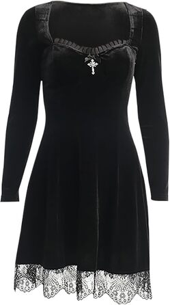 Чорне вечірнє сукня-ліхтарик з вирізками, міді, готичний стиль, сукня з довгим рукавом, розмір XXL