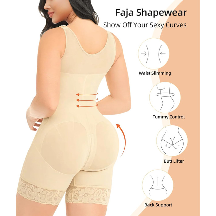 Корсет-боді YIANNA для формування фігури, бежевий, XL - міцне формування живота, повний мідербоді, колготки-боді