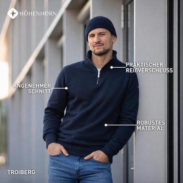 Чоловічий світшот-пуловер Höhenhorn Troiberg з коміром та блискавкою 1/4 Zip, темно-синій, розмір 3XL