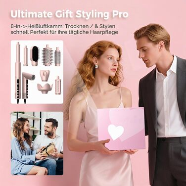 Мультистайлер для волосся 5 в 1 UKLISS Airstyler Pro 1000W: фен, круглі щітки для об'єму, плойка та випрямляч, Рожевий
