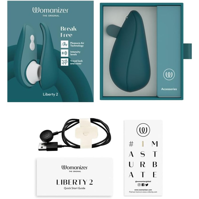 Womanizer Pleasure Air Toy: Вібратор для клітора з 8 рівнями інтенсивності, водонепроникний, перезарядний, для жінок та пар, колір – шавлія (Petrol, Liberty 2)