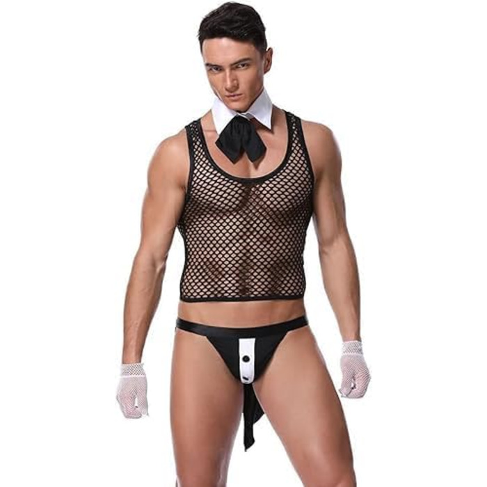 Сексуальна спідня білизна для чоловіків: комплекти, комбінезони для клубів, костюми офіціантів. Костюми для косплею, аксесуари з шнурком. Розмір універсальний