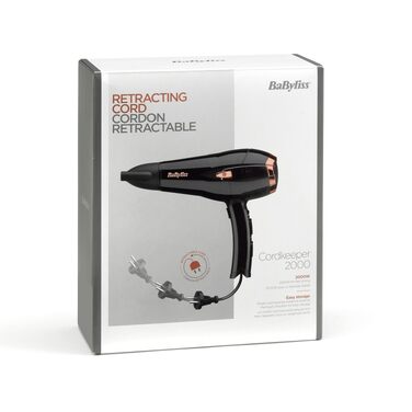 Фен для волосся BaByliss Cordkeeper D373E з автоматичним змотуванням кабелю, 2000Вт, іонізація Anti-Frizz, 3 температурних та 2 режиму швидкості, чорний