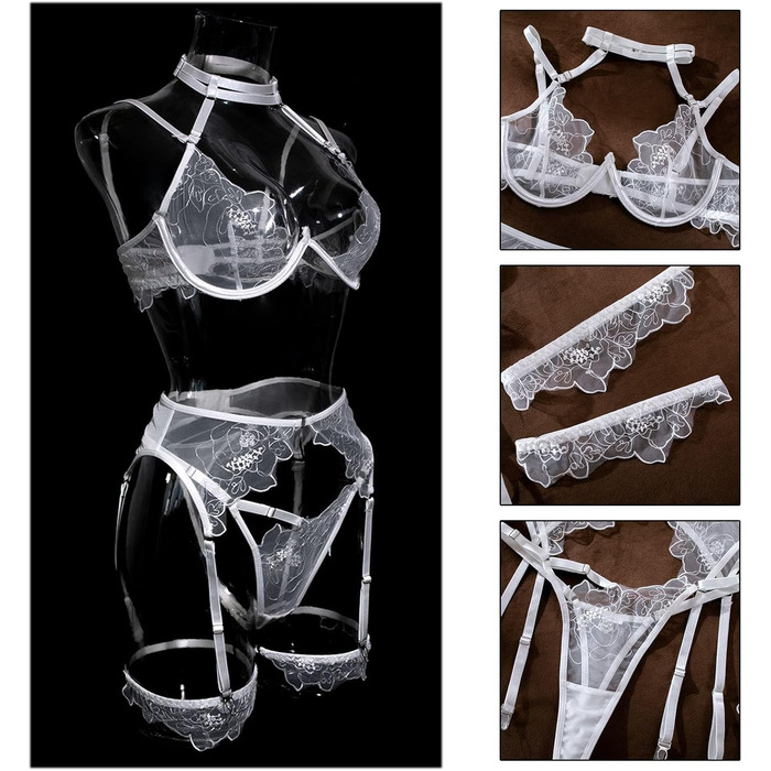 Сексуальний комплект нижньої білизни WILLBEST: мереживний бюстгальтер та труси з шкіряним топом для жінок, розмір M