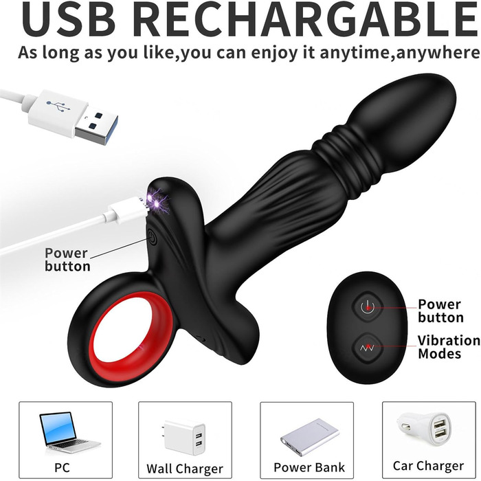 Вібратор для ануса чоловічий, анаплаг з пультом дистанційного керування, 9 режимів, чорний