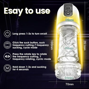 Автоматичний електричний мастурбатор-чаша для чоловіків: 7 режимів всмоктування + 7 режимів обертання, 3-в-1, вібратор для пеніса, секс-іграшка