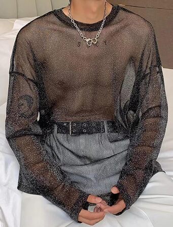 Чоловіча прозора сорочка AIEOE для клубів, мереживна, чорна (XL)