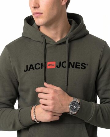 Чоловічий худі Jack & Jones Regular Fit JJEADRIAN з великим принтом на спині, колір Raven (темно-сірий)