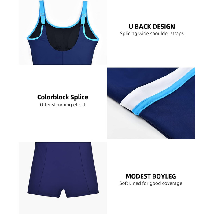 Жіночий спортивний купальник суцільний Racerback/U-Back, моделюючий тіло, темно-синій, розмір 38
