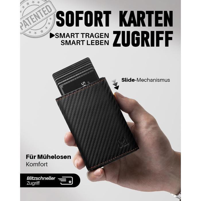 Чоловічий гаманець з RFID-захистом та монетницею, смарт-портмоне з вікном для ID-картки, відділення на 11 карток, колір Carbon Orange