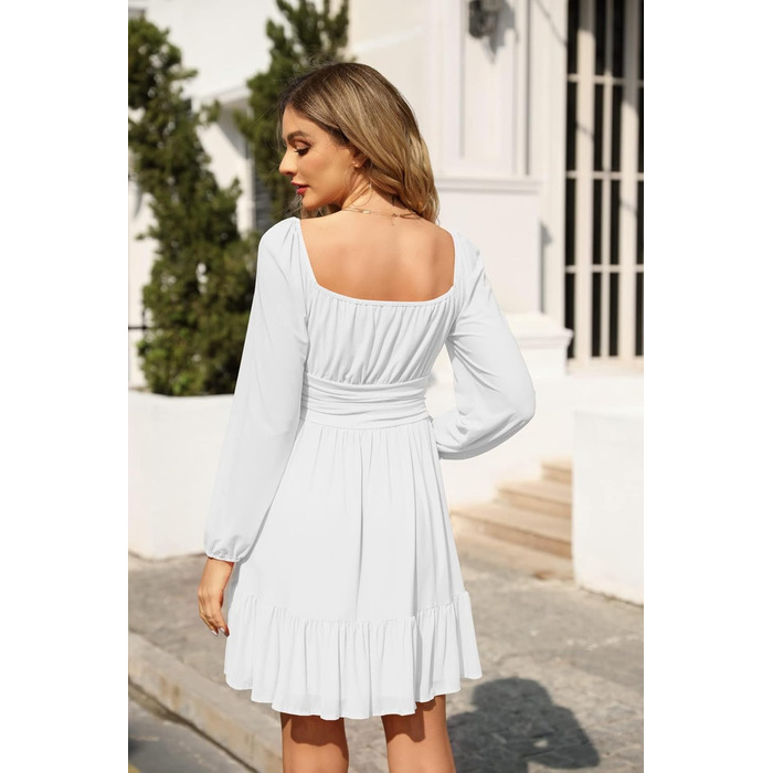 Сукня Imily Bela з квадратним вирізом, міні-сукня з сіткою, висока талія, довгі рукави, сукня для вечірньої події з рюшами, біла, розмір M