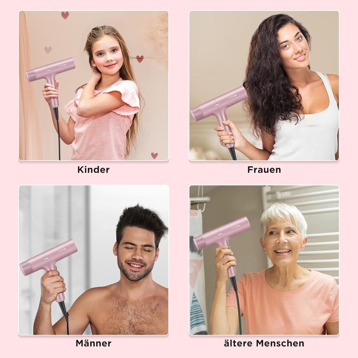 Професійний іонний фен для волосся PARWIN PRO BEAUTY з безщітковим двигуном 110,000 RPM, магнітним диффузором та LCD-дисплеєм, рожевий