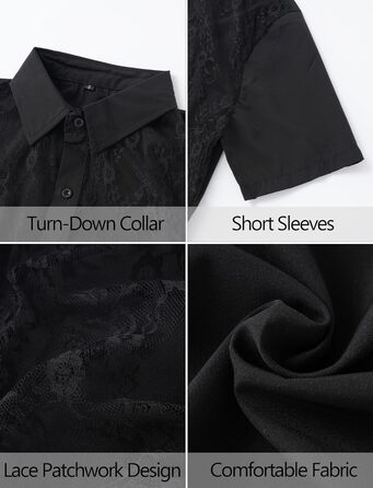 Чоловіча прозора сорочка-майка, мереживна футболка з короткими рукавами для вечірок та клубу (чорна, розмір M)