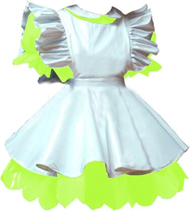 Латексне міні-плаття з PVC для жінок, ефект мокрого блиску, короткі рукава-ліхтарики, костюм служниці, фартух (XS, флуоресцентний зелений)