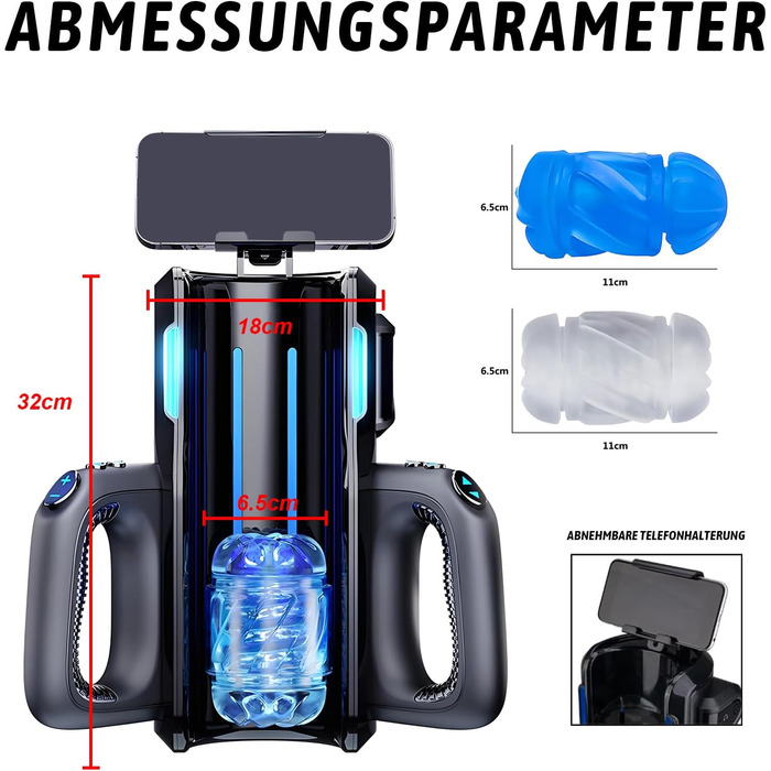 Електричний мастурбатор з тримачем для телефону, 10 режимів, телескопічна функція, силіконовий чохол (2 шт.)