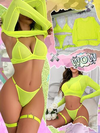 Попів жіночий комплект спідньої білизни з сітки, неоново-зелений