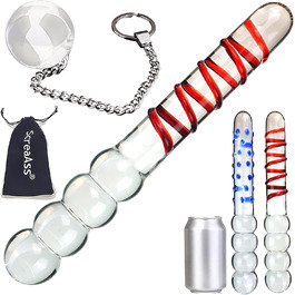 Скляний анальний дildo ScreaAss 28 см з кулями та ланцюгом, G-spot, для чоловіків та жінок, червоний комплект