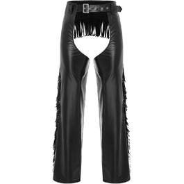 Чоловічі штани з еластичної шкіри (лак) TiaoBug, чорні, XL. Штани з еластичної шкіри, лакові, з бахромою, для вечірок та клубів