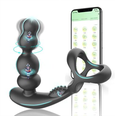 Анальні вібратори для чоловіків Jpscor з кільцем, керування через додаток, стимуляція простати, 3 режими обертання та 10 режимів вібрації
