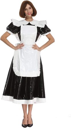 Чорне плаття з ПВХ для косплею/кросдресінгу, уніформа служниці, розмір 3XL