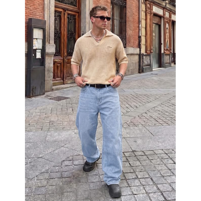 Чоловічі широкі джинси Baggy Y2K JIERR у стилі стрітвір, світло-блакитні