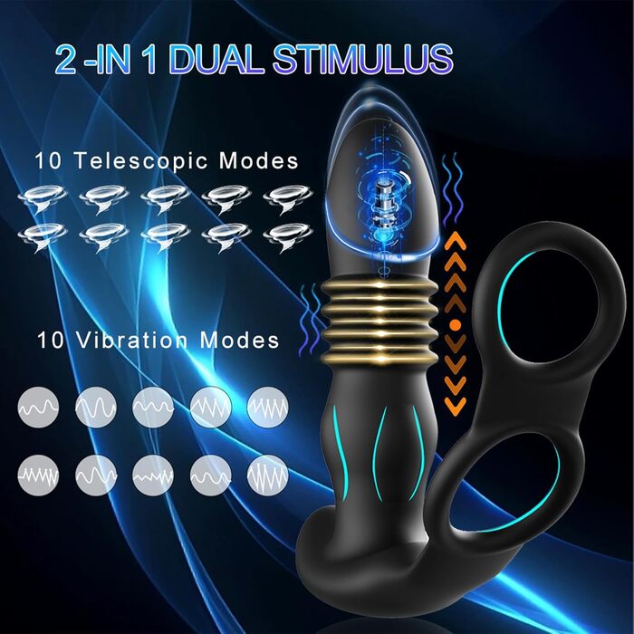 Вібратор для чоловіків PQKuss з кільцем на пеніс, 10 режимів, масажер простати, анальний масажер, для стимуляції, для пар, секс-іграшка