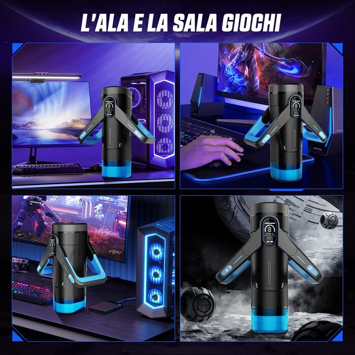 Інтимний масажер для чоловіків Eanatoys з 9 вібраціями, телескопічною функцією та LCD-дисплеєм (синій)