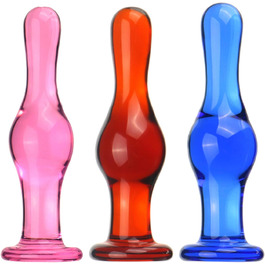 Скляний анальний дildo Hrekssi з різьбленням, 13,8 см, набір 3 шт. для масажу простати та стимуляції