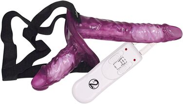 You2Toys Vibrating Strap-On Duo - вібруючий двосторонній страп-он для жінок та чоловіків, 3 режими вібрації, інтенсивна текстура, фіолетовий