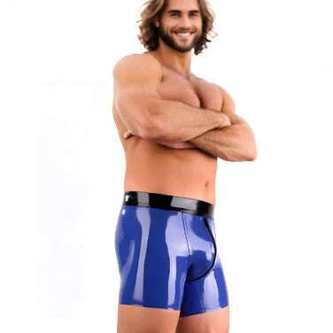 Боксери чоловічі з латексу блакитні Kangxinsheng з блискавкою спереду, для косплею, вечірок, костюмів, XXL