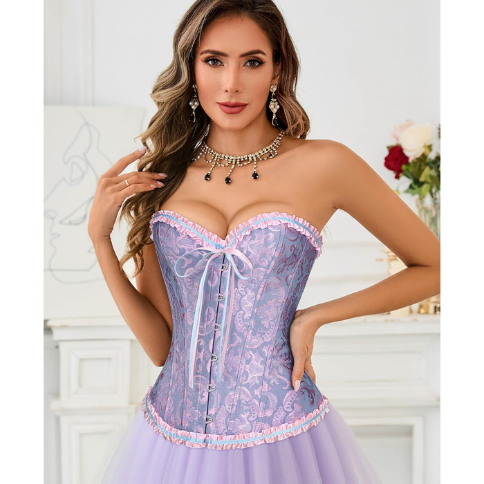 Корсет-бюстгальтер XZQTIVE для жінок, готичний корсаж з мереживом, синій та рожевий (XL)