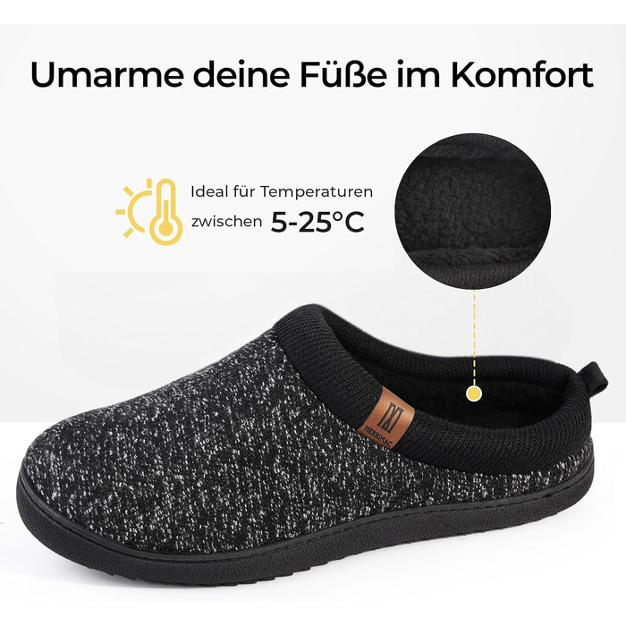 Чоловічі домашні капці MERRIMAC з ефектом пам'яті (Memory Foam), протиковзні та зручні, чорні, розмір 43/44 EU