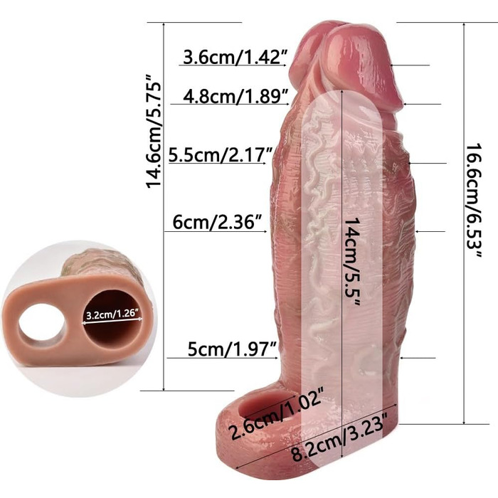 Реалістична пеніс-манжета з потовщеним мошонковим кільцем для збільшення пеніса та затримки еякуляції. Секс-іграшка для чоловіків. Реалістичний колір шкіри.
