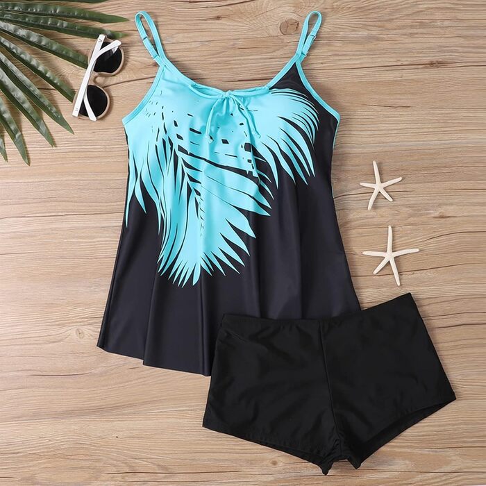 Tankini жіночий з ефектом корекції фігури, пляжний купальник роздільний великого розміру (4XL, чорний). Купальник Tankini для літа