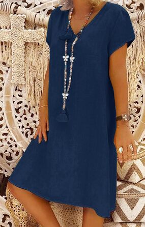 Сукня Tincini Soerkleid льон пляжна A-силует з V-подібним вирізом, розмір S, колір - темно-синій