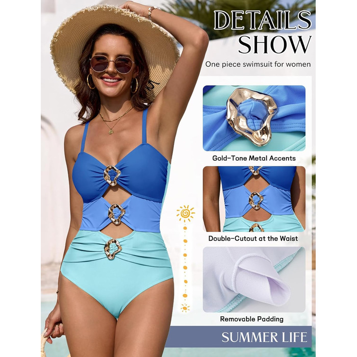 Жіночий купальник Monokini UMIPUBO, синій з колірними блоками, розмір XL