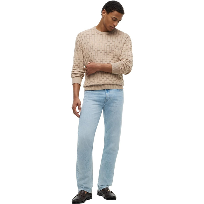 Чоловічий в'язаний джемпер Tommy Hilfiger Mock Cable Crew Neck бежевого кольору (Batique Khaki), розмір XL