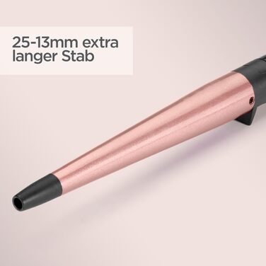 Конічний паяльник для волосся BaByliss Rose Quartz (13-25 мм) для натуральних локонів, керамічне покриття, 6 температурних режимів (160-210°C), C454E, рожево-чорний