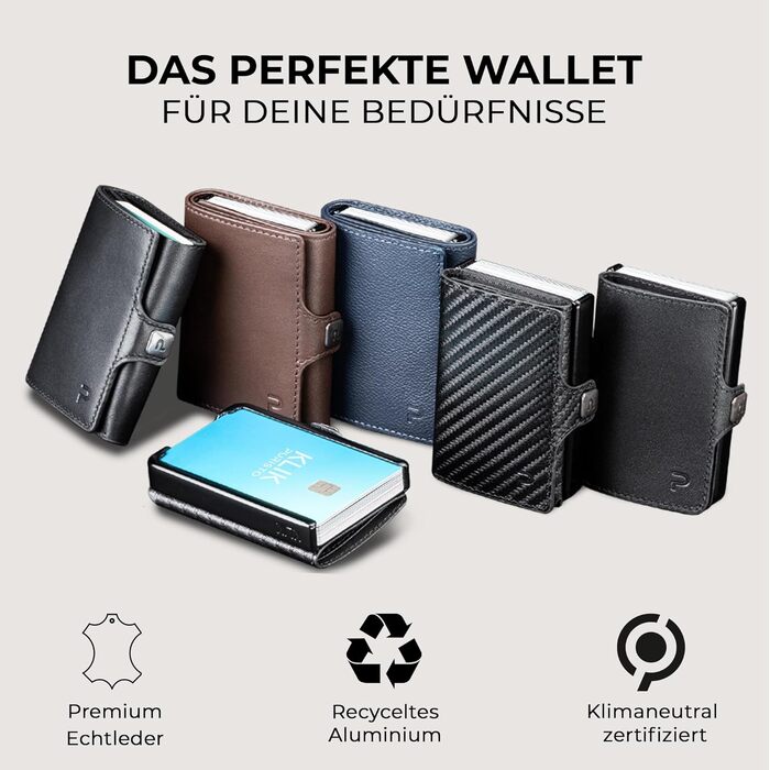 Мінімалістичний тонкий гаманець KLIK з монетницею та RFID захистом для чоловіків, натуральна шкіра, Carbon (AirTag XL)