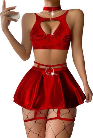 Сексуальний комплект білизни Lilosy: колготки, чокер, ремінець, бюстгальтер з підпружиненою чашкою, спідниця (5 шт.)