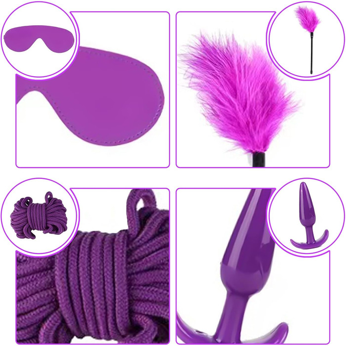 Набір для БДСМ з 26 елементів Qoosea: наручники, феттери, анальні пробки, іграшки для пар. Чорний колір.