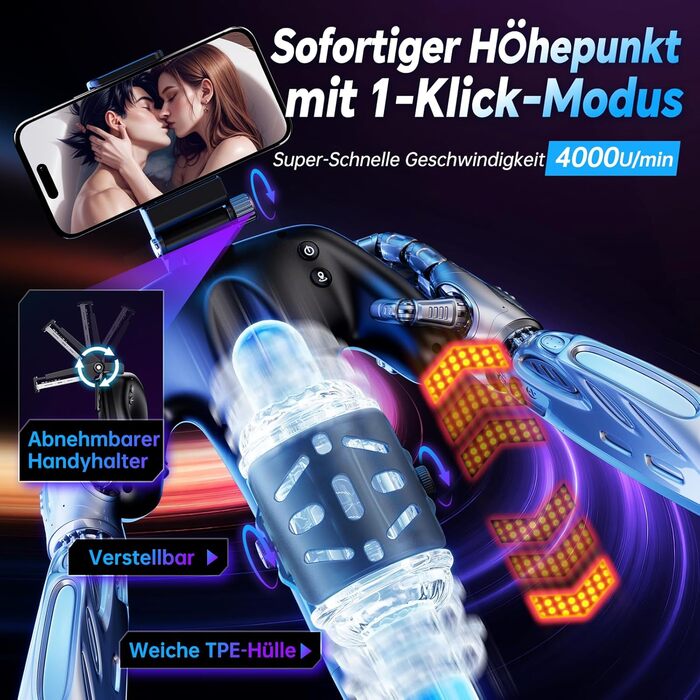 Електричний мастурбатор для чоловіків з тримачем для телефону та двосторонніми кнопками, 5 режимів, 1-10 см хід, мастурбатор для чоловіків