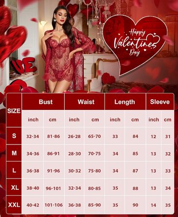 RSLOVE Комплект нижньої білизни для жінок: мереживний комплект з квітковим принтом, 3-частинний (Т-розріз), нічна сорочка, халат, розмір M, бордовий