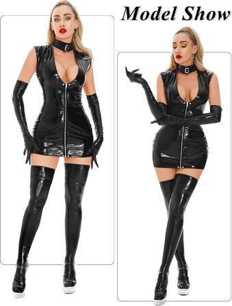 Шкіряний боді для жінок Maeau, catsuit, мокрий ефект, лакова шкіра, для стрип-тансу, облягаюче, чорний, з довгими рукавами, XXS