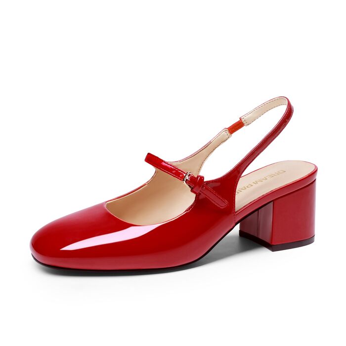 Жіночі туфлі Mary Jane DREAM PAIRS на низькому товстому каблуці, червоні pumps з квадратним носком та ремінцем slingback для офісу та вечірок (40 EU)
