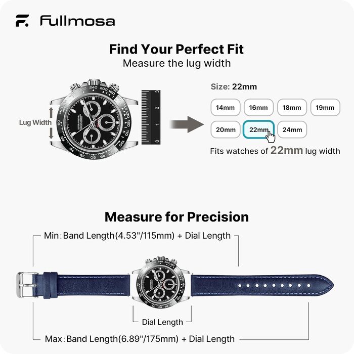Шкіряний ремінець Fullmosa 22 мм для Samsung Galaxy Watch 46 мм, Galaxy Watch 3 45 мм, Gear S3 Frontier/Classic, синій градієнт, срібляста застібка
