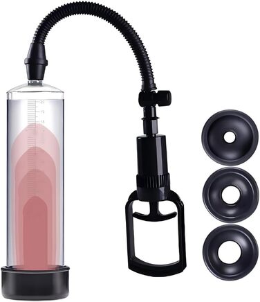 Ручний пеніс-насос з силіконовою іграшкою та 3 насадкою-чохлом. Манометр та шкала. Для збільшення та покращення ерекції. Для чоловіків.