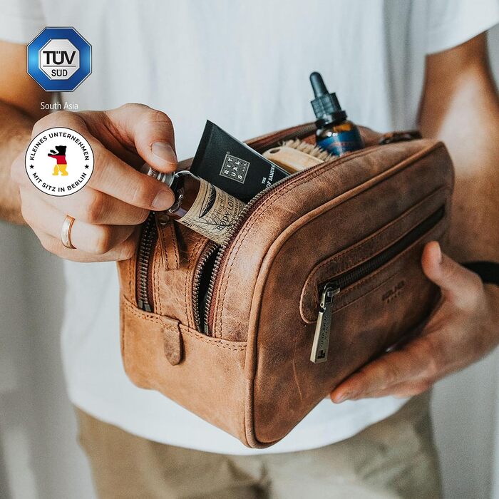 Шкіряна косметичка для подорожей Berliner Bags Vintage Kulturbeutel Max, велика сумка для гігієни з 2 відділеннями, унісекс, колір коричневий камель